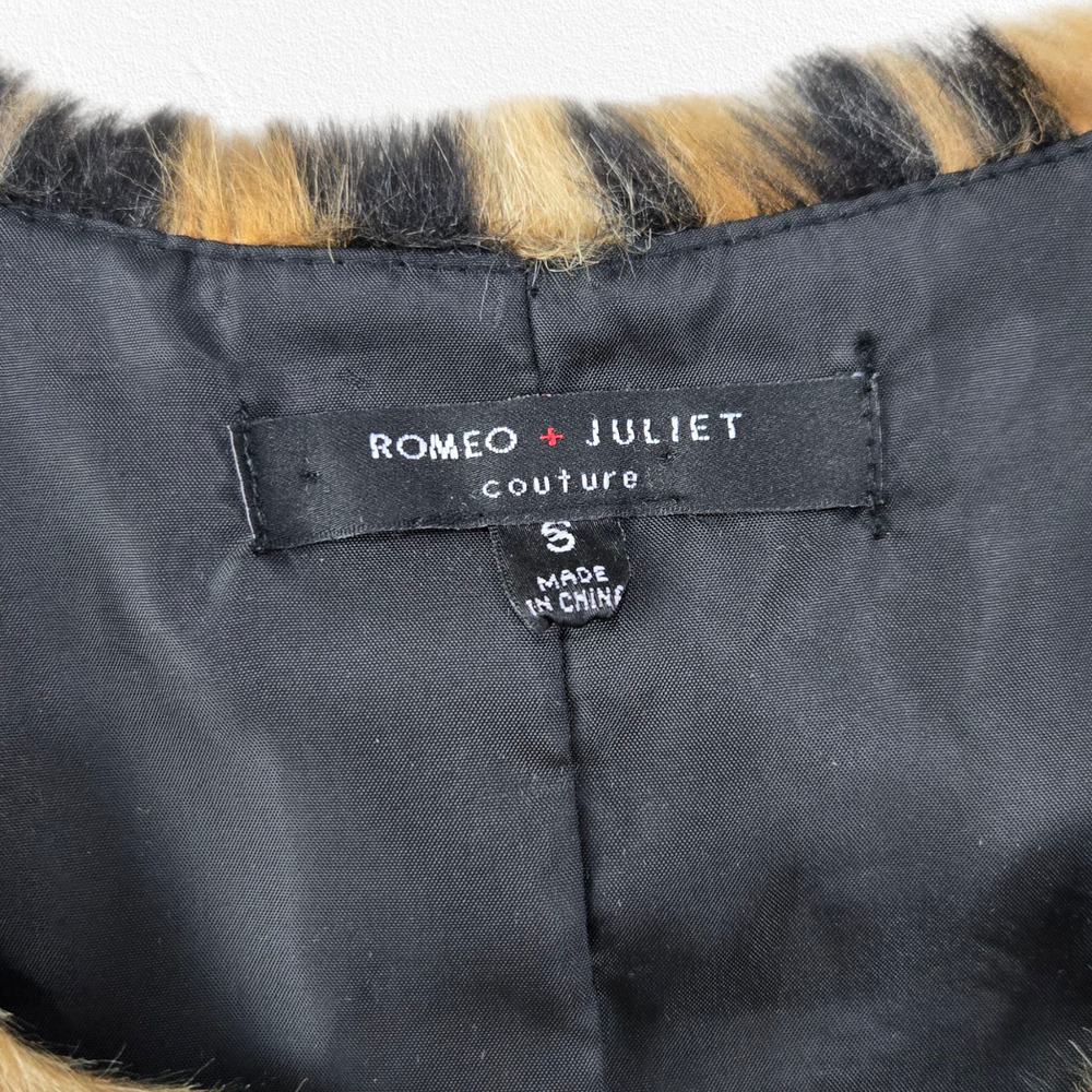 Romeo Juliet Couture Faux Fur Leopard Animal Print Vest with Pockets Size Small - Picture 5 of 10